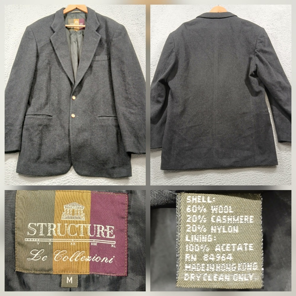 Structure Le Collezioni Vintage Blazer Mens Medium Gray Wool Cashmere Blend EUC